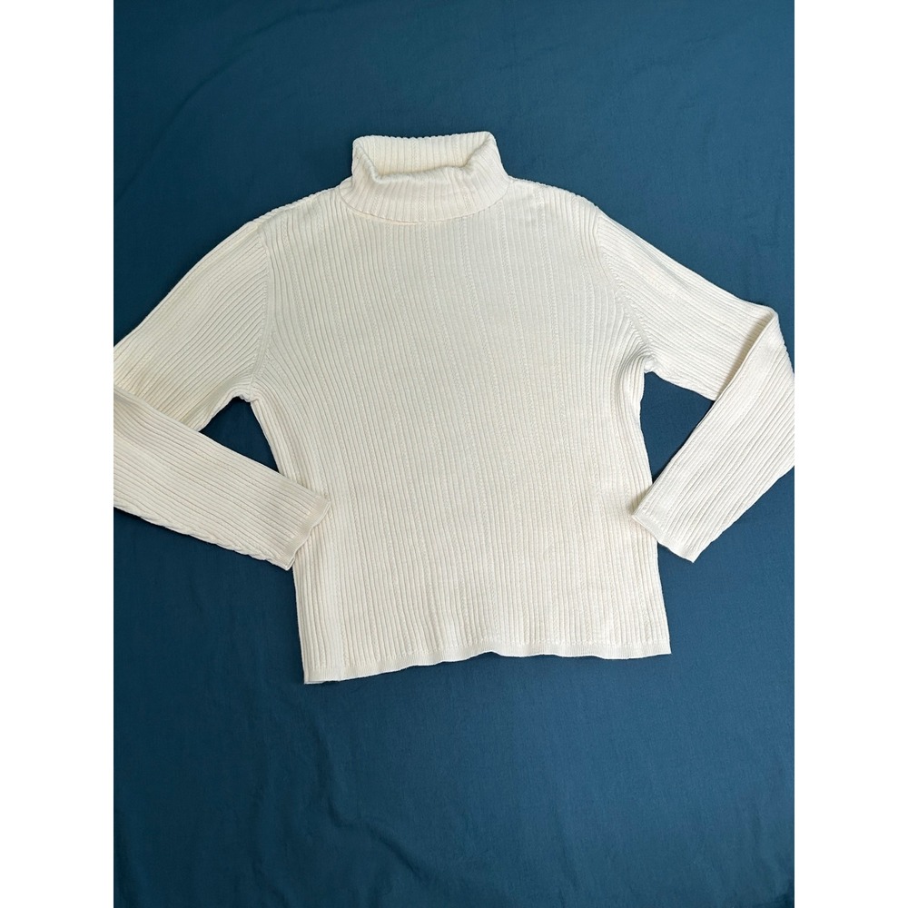 Liz Claiborne Lizsport Womens XL Cream Ribbed Cotton Turtleneck Sweater